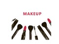 Make-up set. Compact powder, red lipstick, mascara, black eyeliner